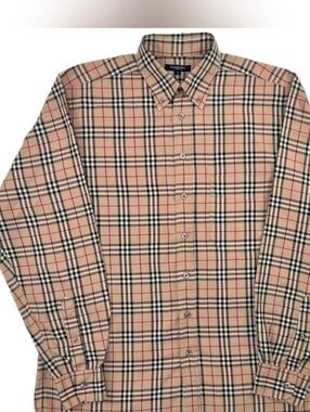 Burberry London Classic Beige Plaid Men's Button-Down Shirt, Mens XL